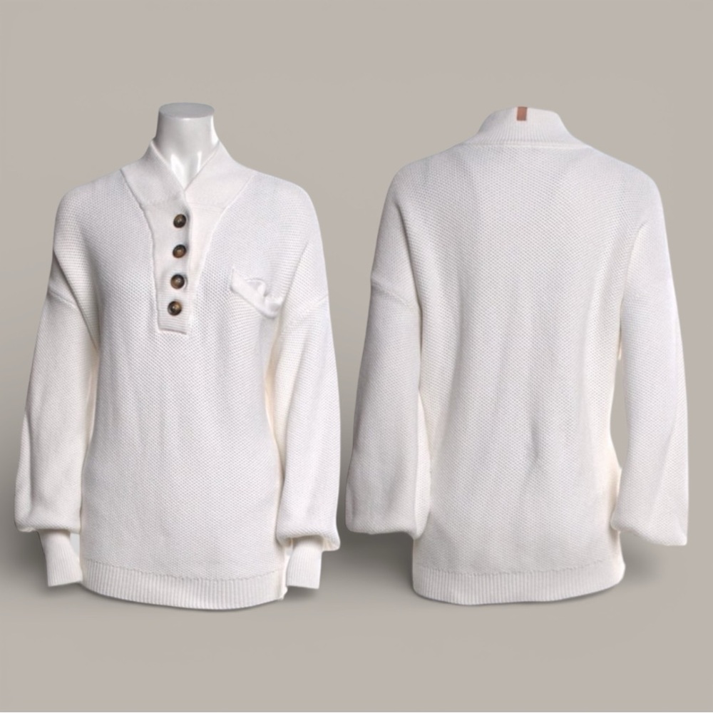 Lunya White Cotton Silk Pocket Henley Sz-L/XL